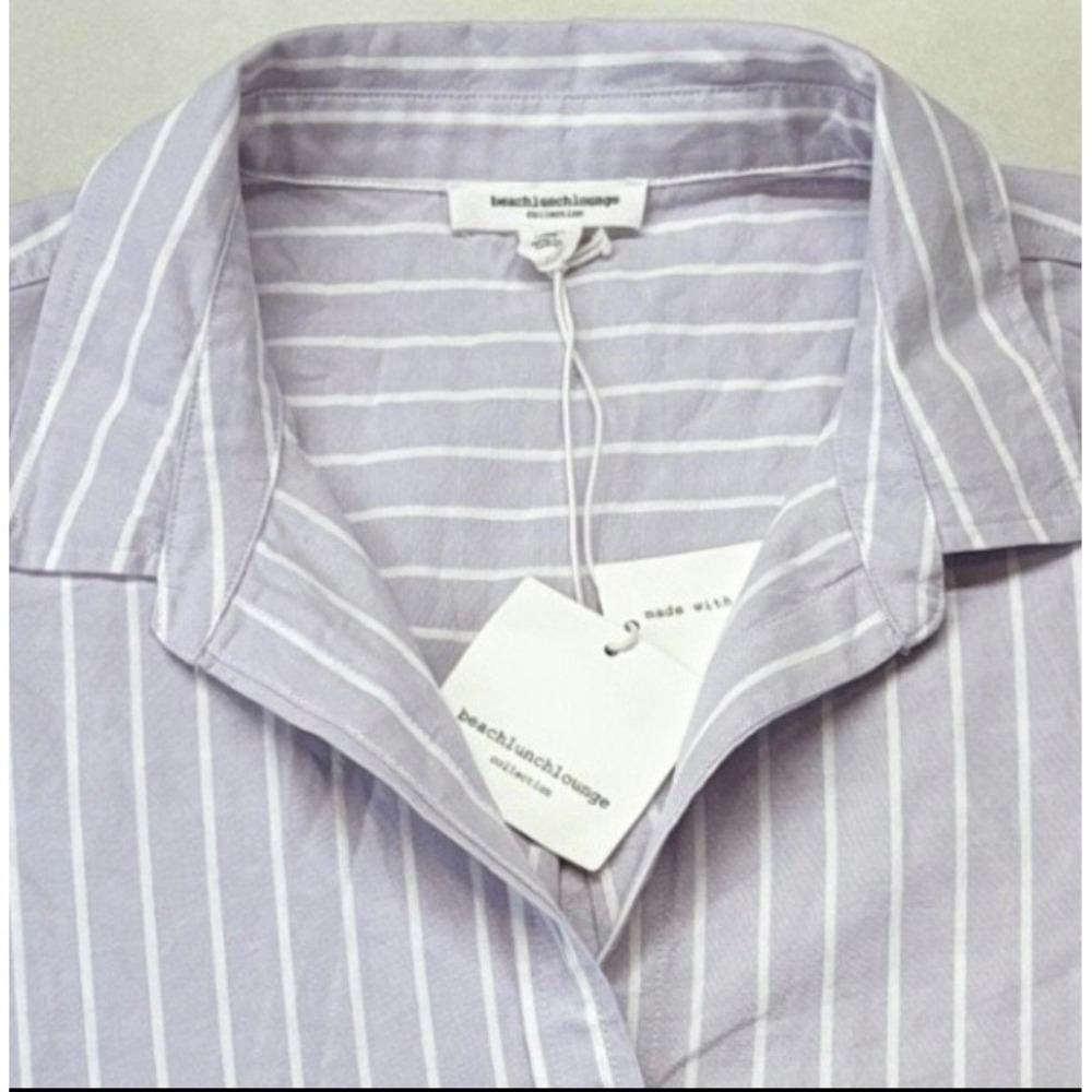 Beachlunchlounge Sydney Shirt Women XL Lilac Breeze‎ Striped Button Down New - Picture 2 of 10